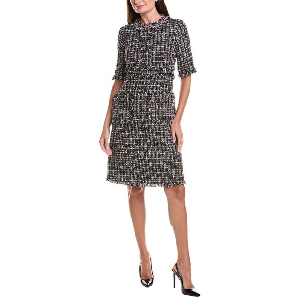 Teri Jon By Rickie Freeman Womens Tweed Jewel Collar Shift Dress, Black